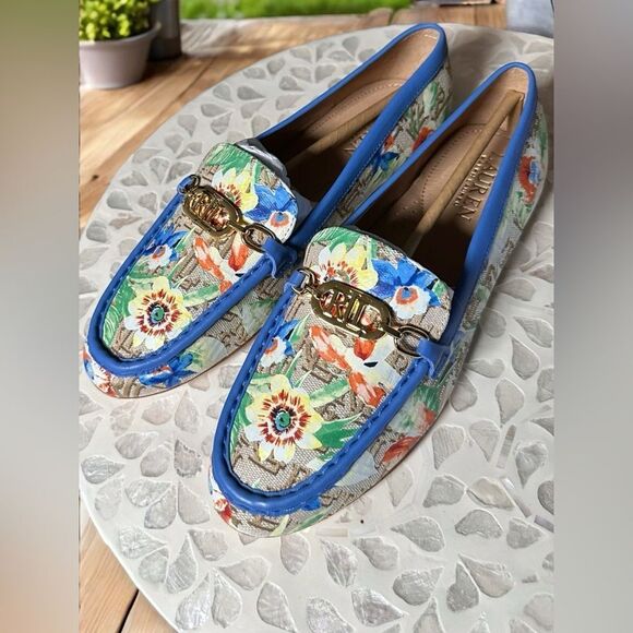 RALPH LAUREN Averi II floral Monogram Jacquard Loafer Flat Driving Shoe NEW - Picture 6 of 14